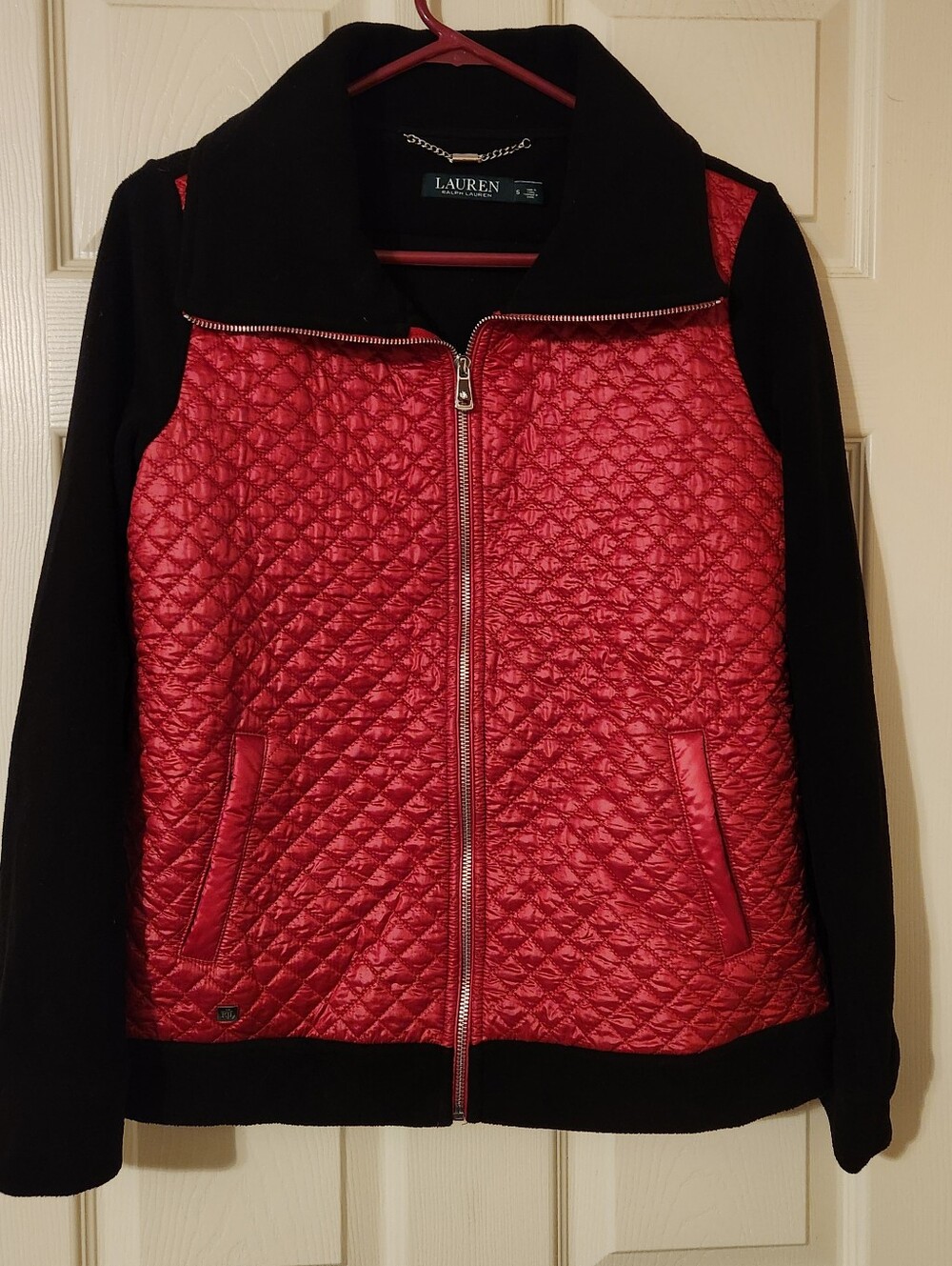 Lauren Ralph Lauren Women’s Size S Quilted Fleece Sweater Jacket Red And Black